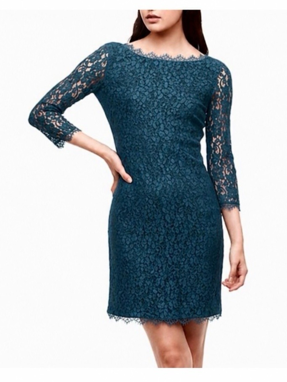 Aritzia Babaton Rafael Lace Mini Dress Dark Teal Formal Size 4 - Picture 2 of 16